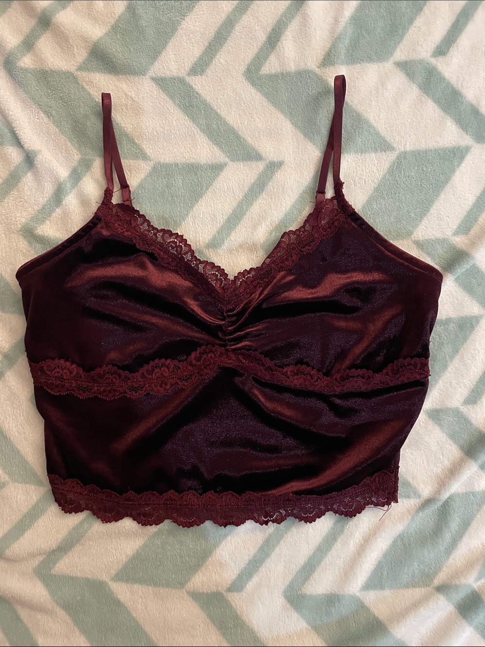 Garage Silky Lace Trim Burgundy Going out top
